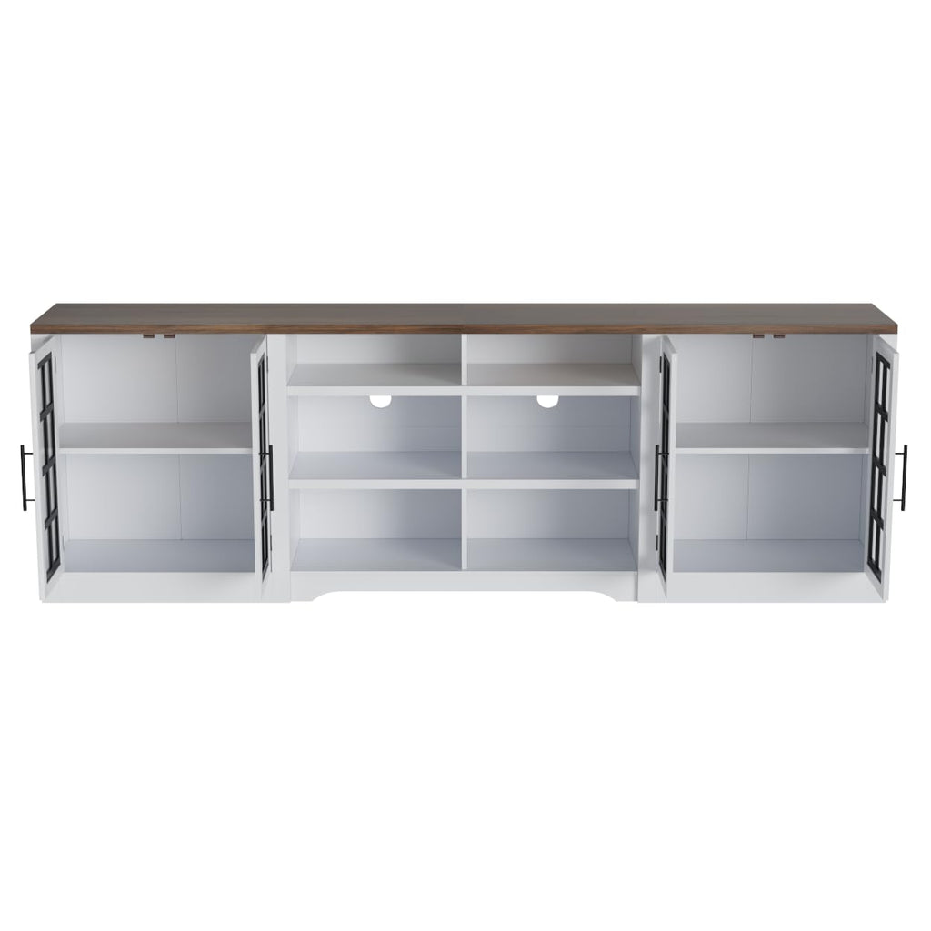 White Black TV Stand with 2 Cabinets and 3-Tier Shelves G1268