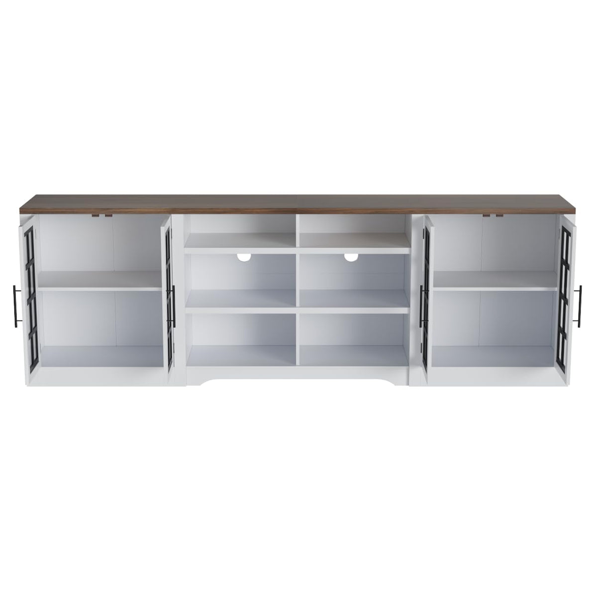 White Black TV Stand with 2 Cabinets and 3-Tier Shelves G1268