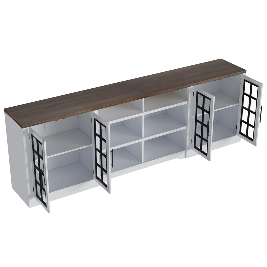 White Black TV Stand with 2 Cabinets and 3-Tier Shelves G1268