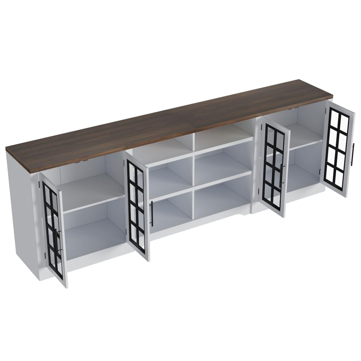 White Black TV Stand with 2 Cabinets and 3-Tier Shelves G1268
