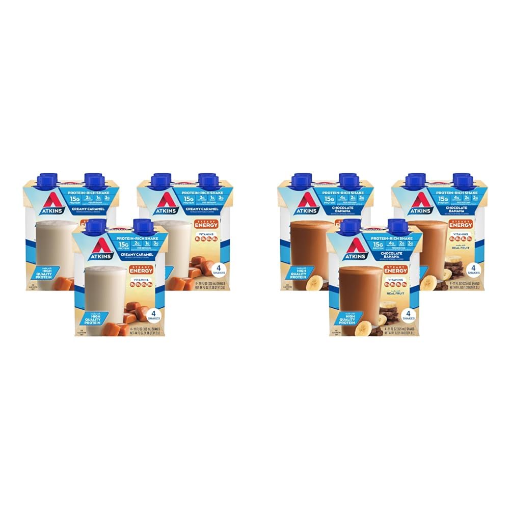Creamy Caramel Protein Shake 4 Count and Chocolate Banana Protein Shake 12 Count A72451