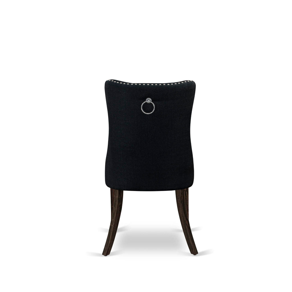Black Linen Fabric Button Tufted Dining Chairs Set of 2 K28138