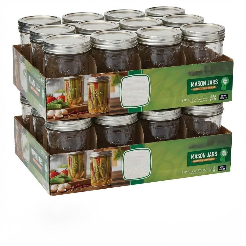 16oz Wide Mouth Clear Glass Mason Jars with Lids & Bands D276309