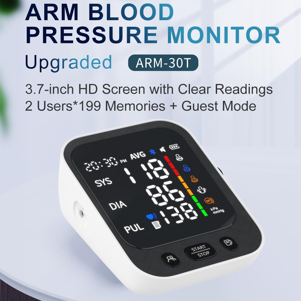 Automatic Upper Arm Blood Pressure Monitor with Large LED Screen and Adjustable Cuff J663772