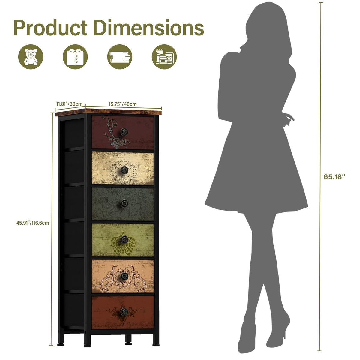 Tall 6 Drawer Fabric Dresser E94177