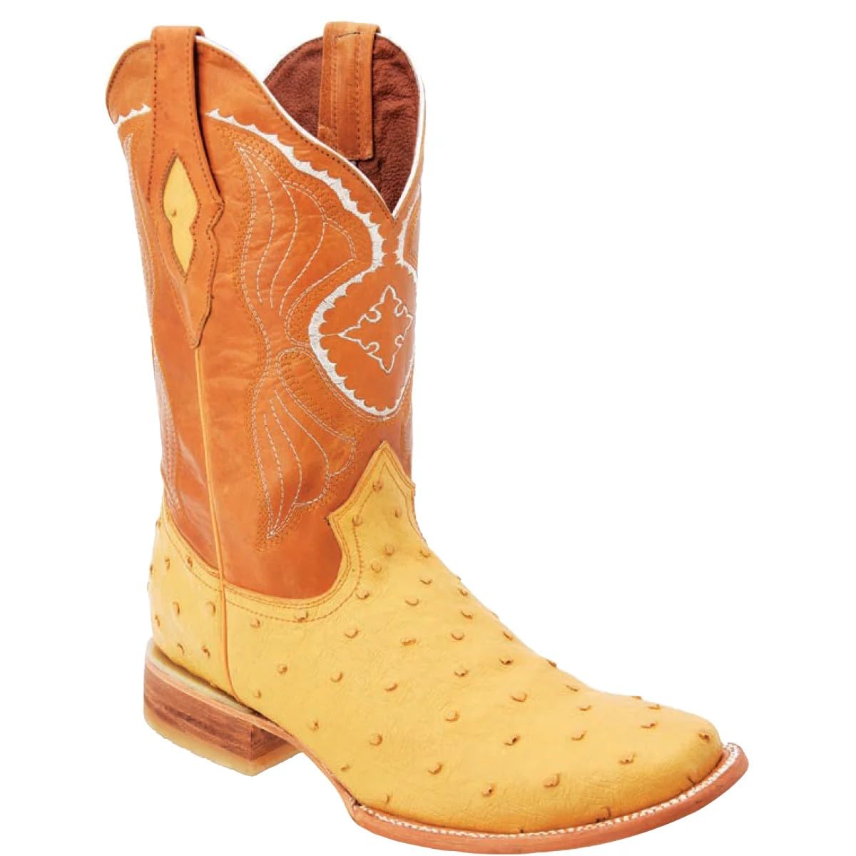 Genuine Leather Ostrich Print Square Toe Western Boots R11202