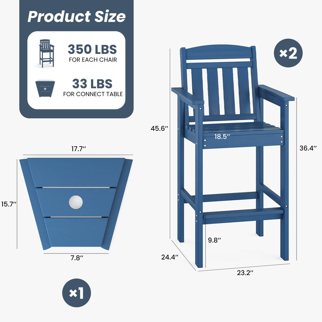 HDPE Adirondack Bar Stools Set of 2 with Connecting Tray L84049