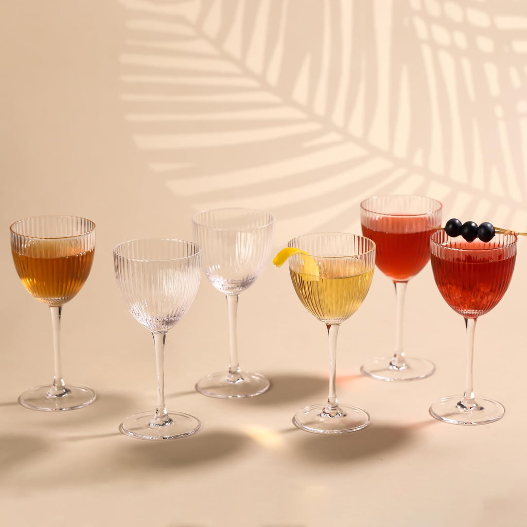 Set of 6 5 oz Lead-Free Crystal Ribbed Martini Glasses Q327