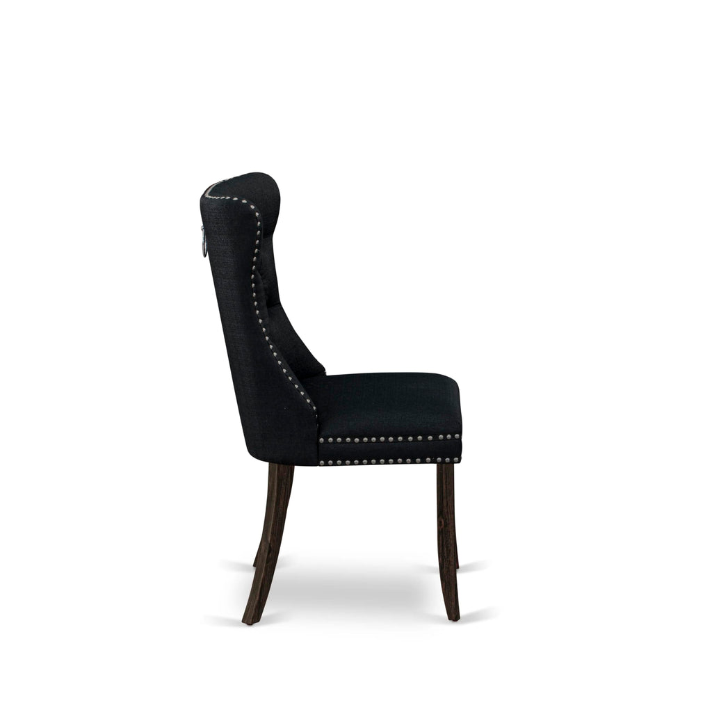 Black Linen Fabric Button Tufted Dining Chairs Set of 2 K28138