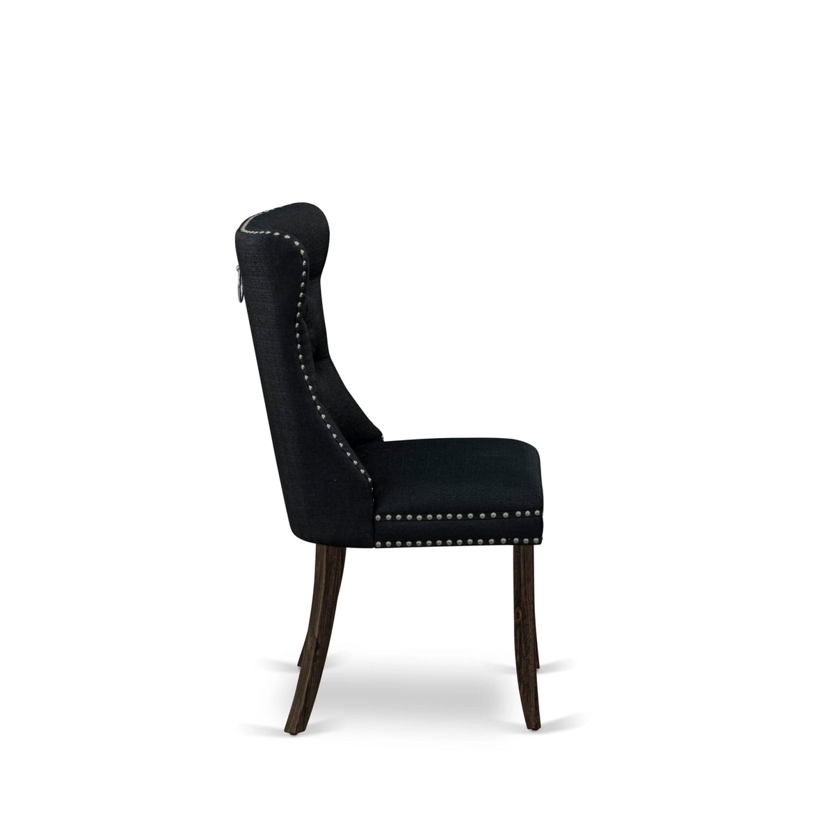 Black Linen Fabric Button Tufted Dining Chairs Set of 2 K28138
