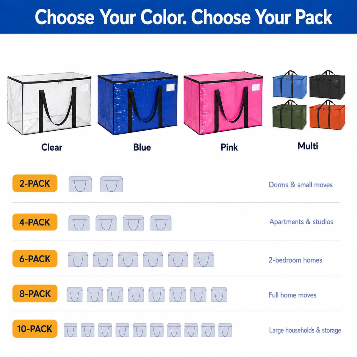 Heavy Duty Water Resistant Storage Bags with Backpack Straps 6 Pack V509