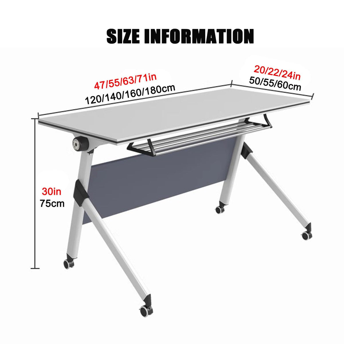 Portable Folding Conference Table with Storage and Wheels Z510133