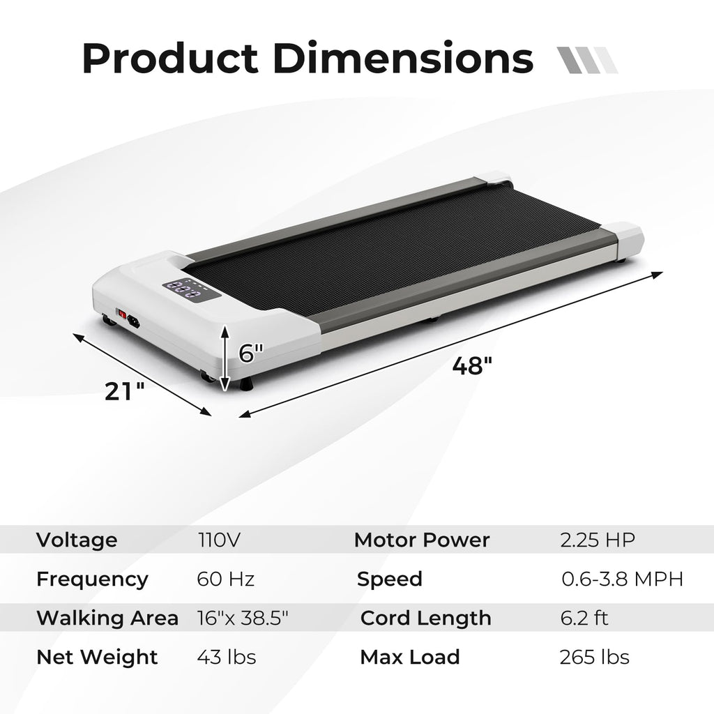 2.25HP Under Desk Treadmill with LED Display and Remote Control A2945