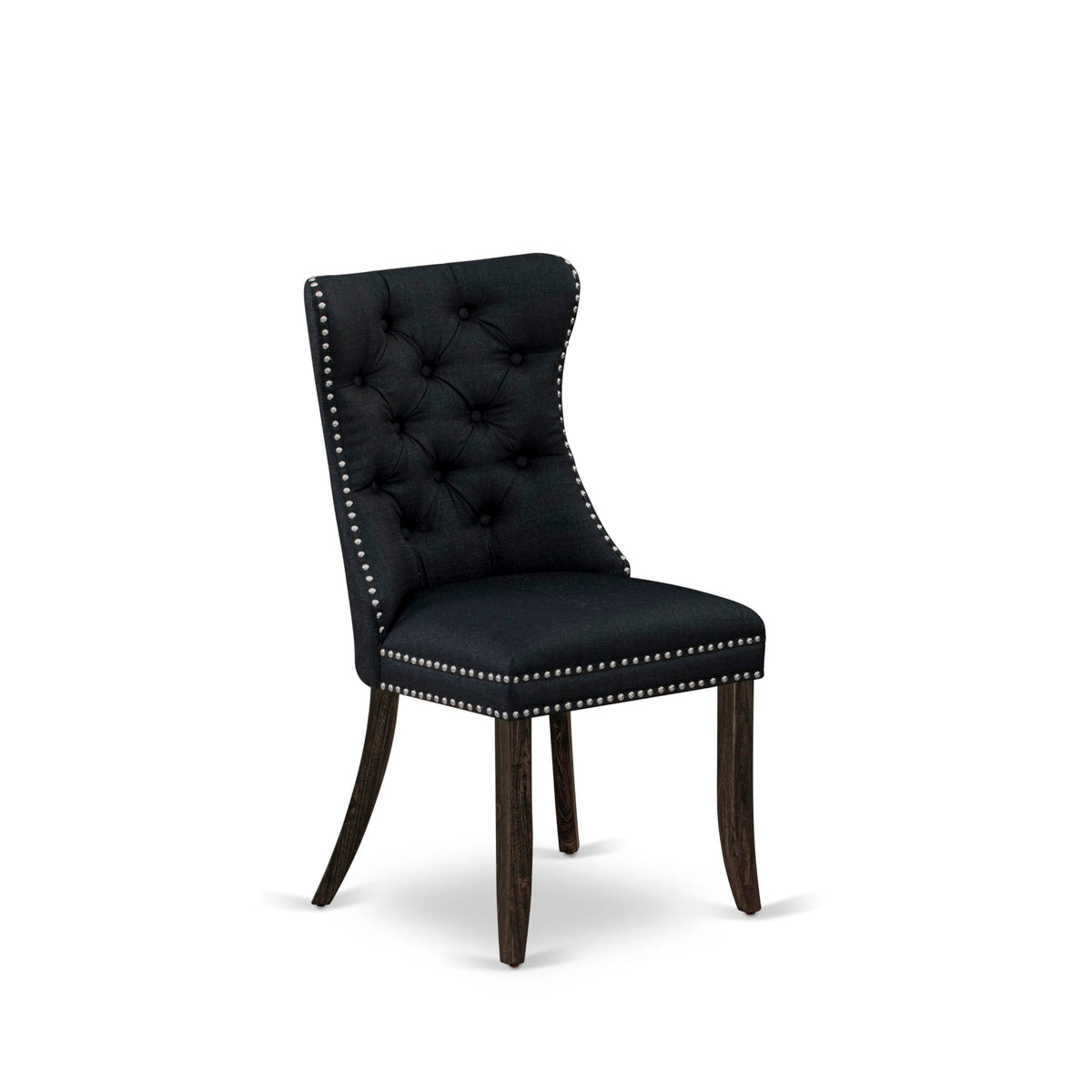 Black Linen Fabric Button Tufted Dining Chairs Set of 2 K28138