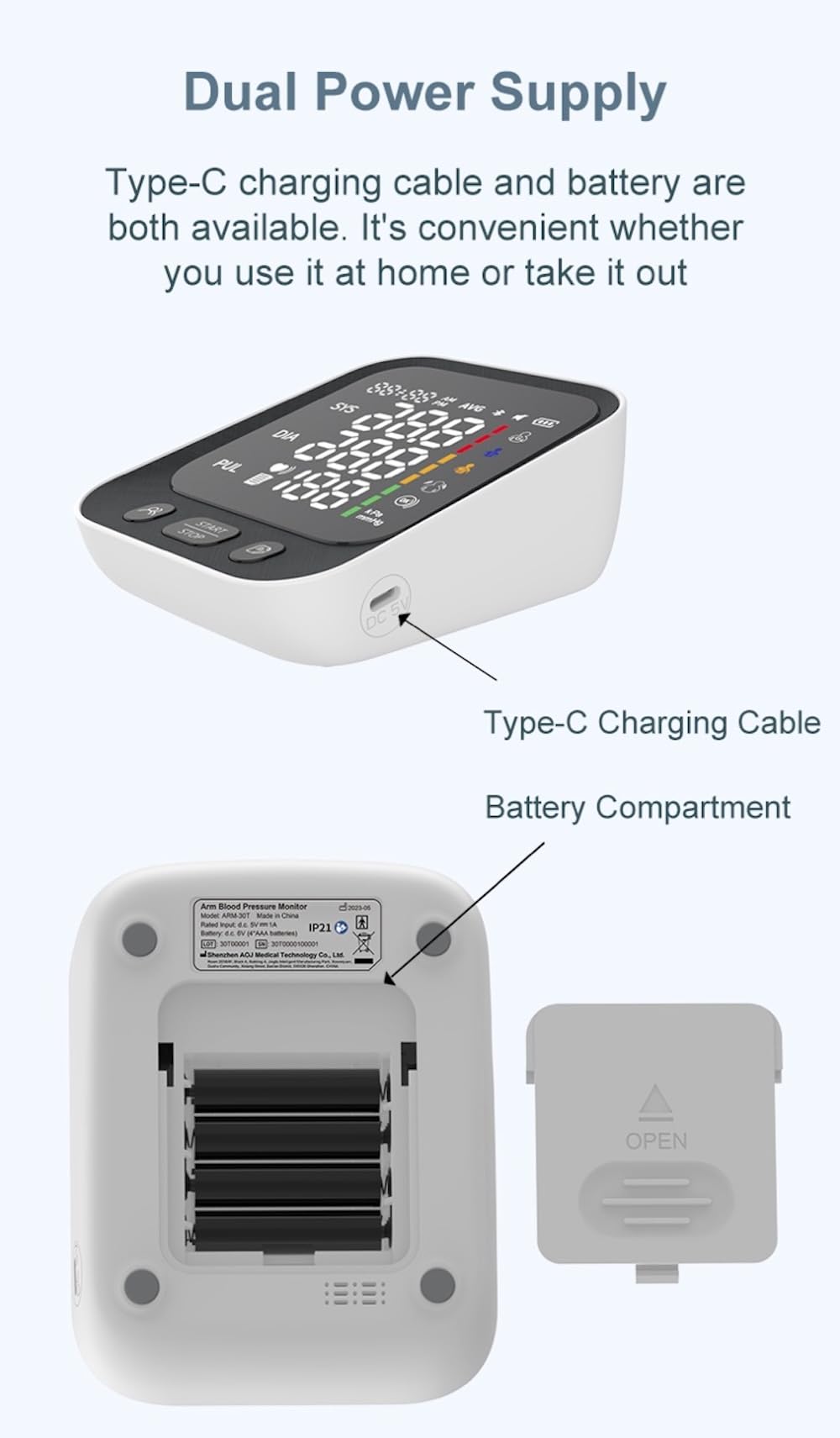 Automatic Upper Arm Blood Pressure Monitor with Large LED Screen and Adjustable Cuff J663772