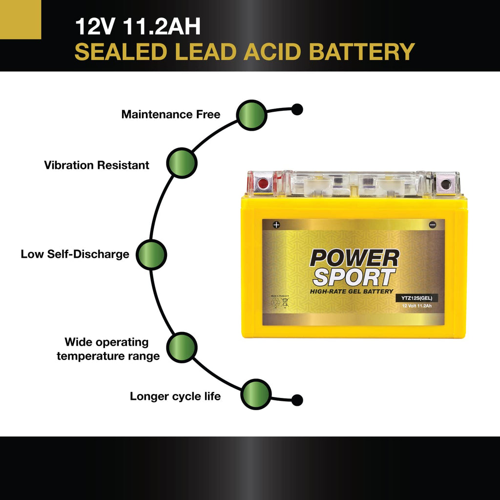 12V 11.2Ah 200 CCA GEL Motorcycle Battery with Nut & Bolt Terminals V2469
