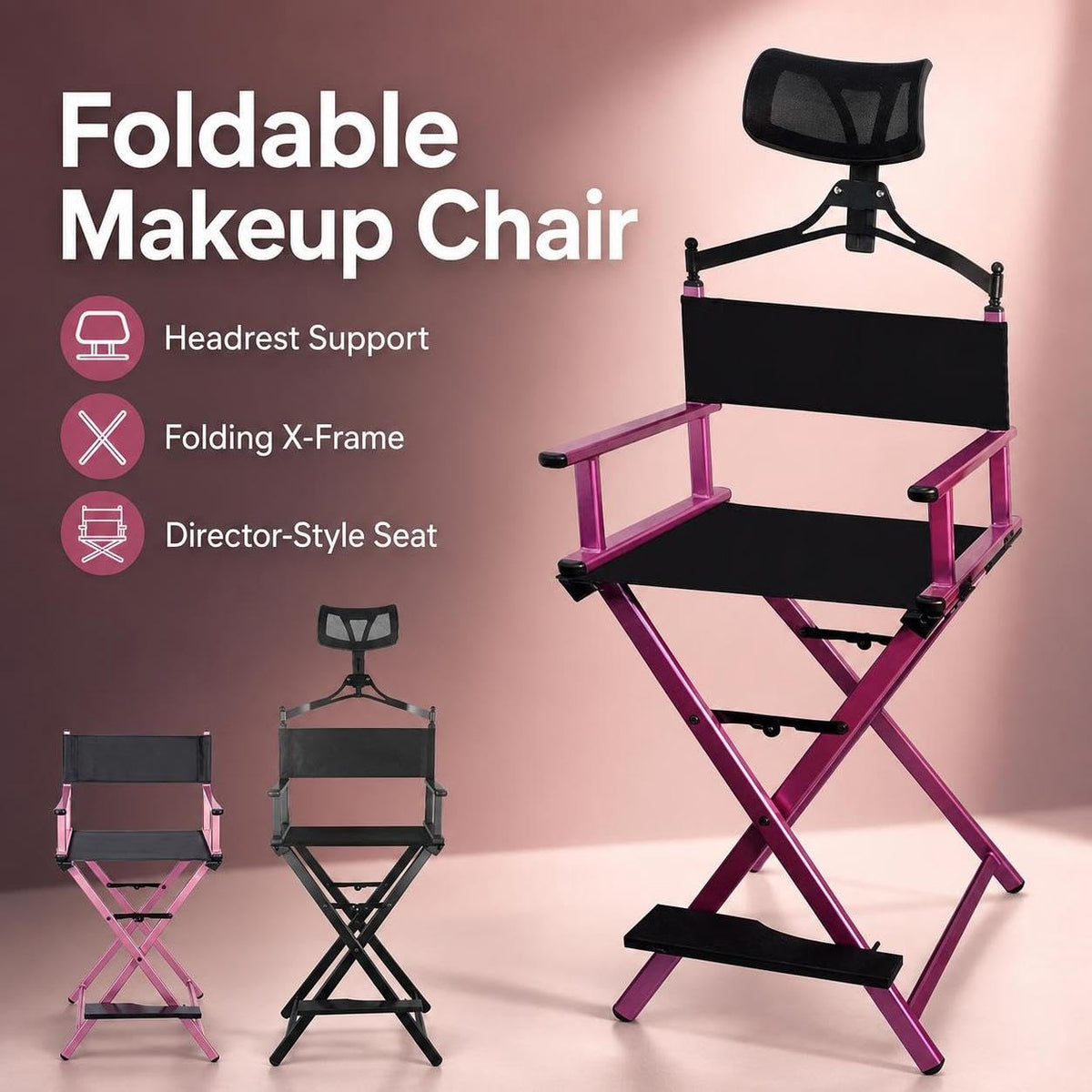 Foldable Adjustable Height Director Chair with Headrest F578968