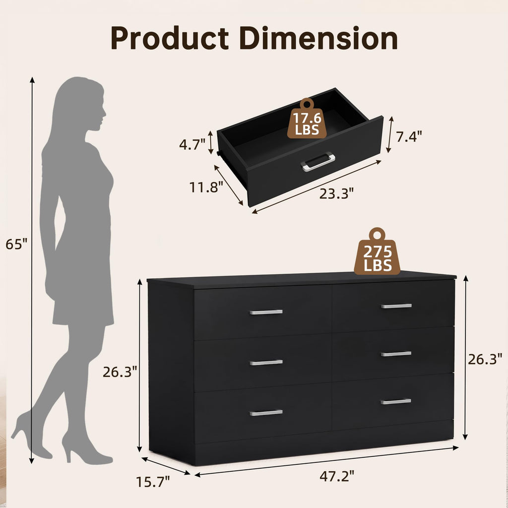 6 Drawer Dark Black Dresser M125