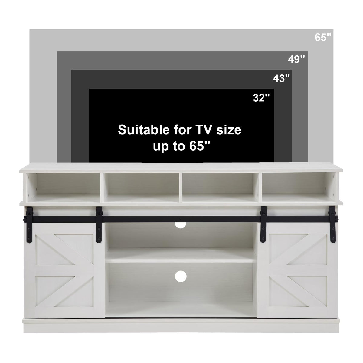 White Wood TV Stand with Adjustable Shelves G730