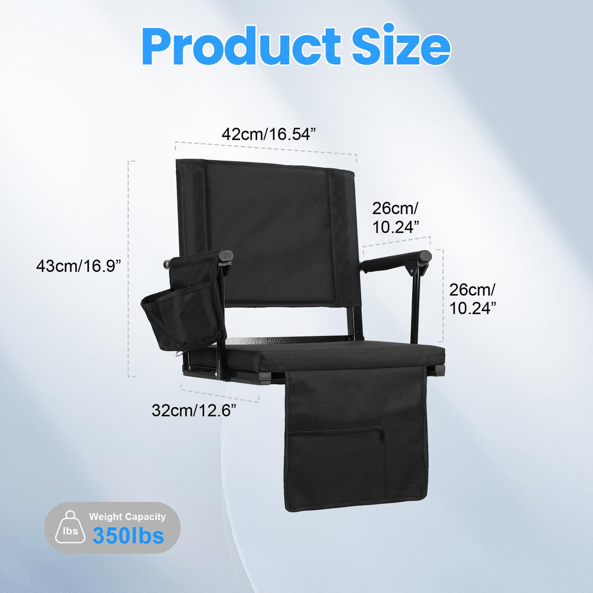 2 Pcs Black Folding Stadium Seats with Back Support and Cup Holder P72579