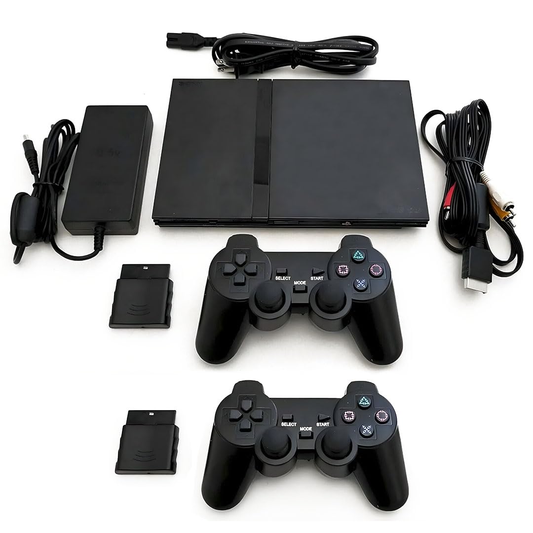 Black PlayStation 2 Console with 2 Wireless Controllers H605626