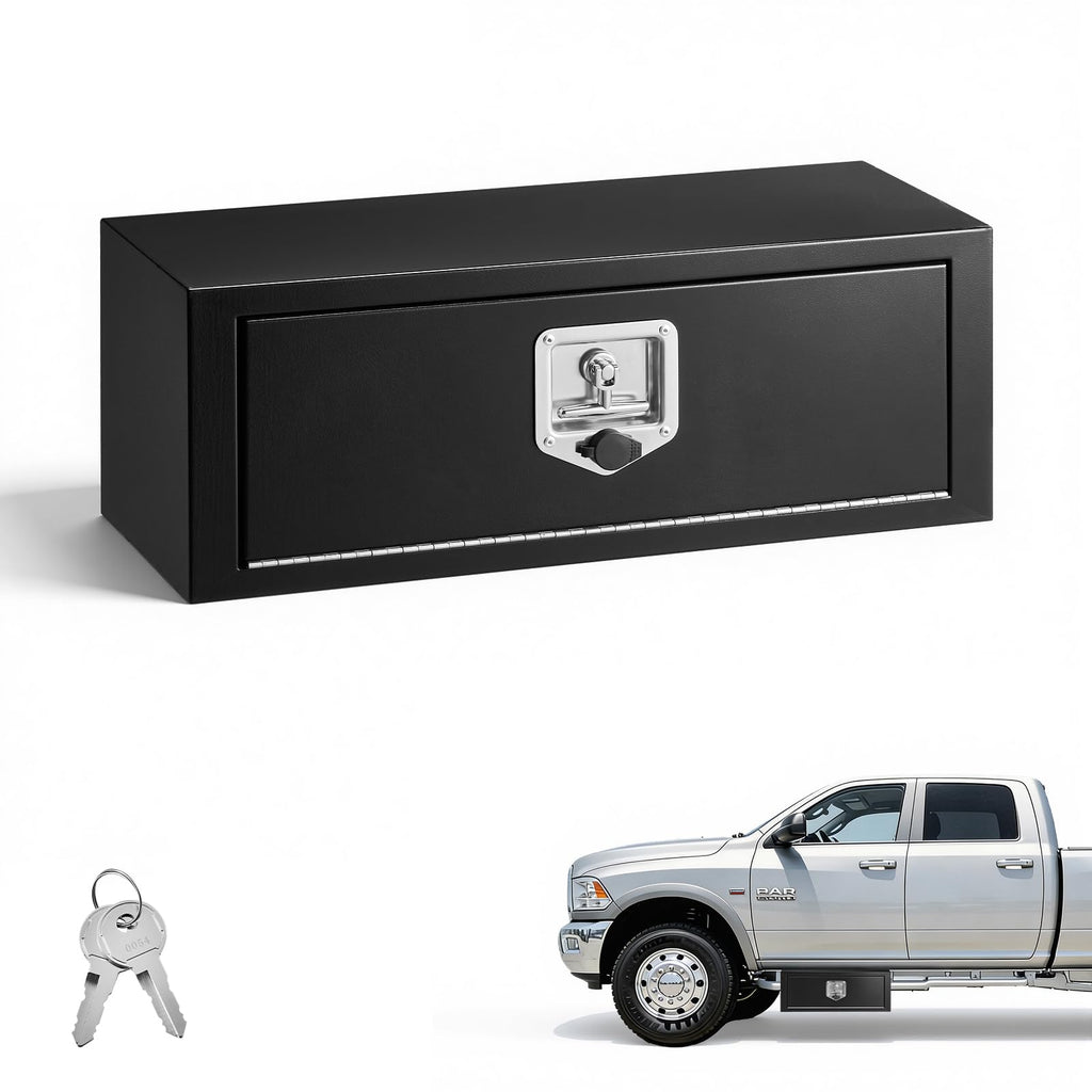 Underbody Truck Tool Box 27 x 10 x 10 Inch Heavy Duty Steel with Lock & Keys Black M175