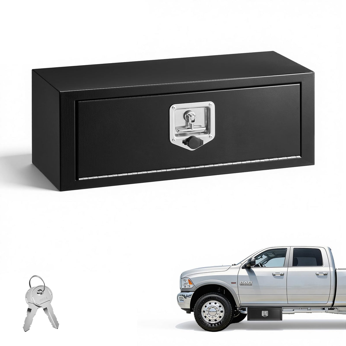 Underbody Truck Tool Box 27 x 10 x 10 Inch Heavy Duty Steel with Lock & Keys Black M175