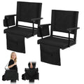 2 Pcs Black Folding Stadium Seats with Back Support and Cup Holder P72579