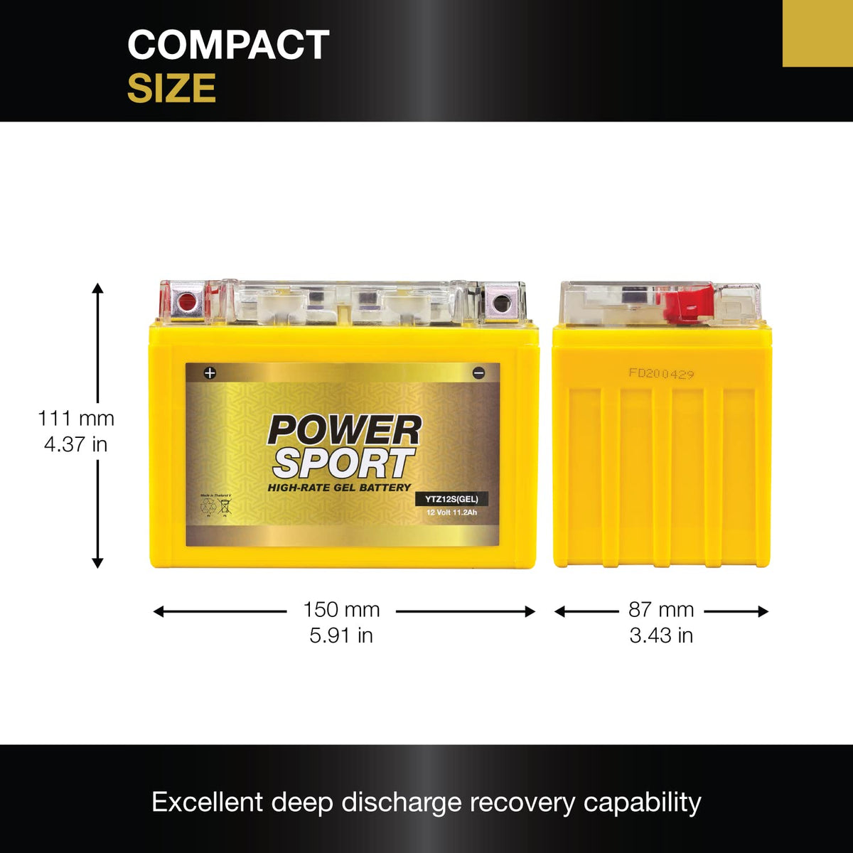12V 11.2Ah 200 CCA GEL Motorcycle Battery with Nut & Bolt Terminals V2469