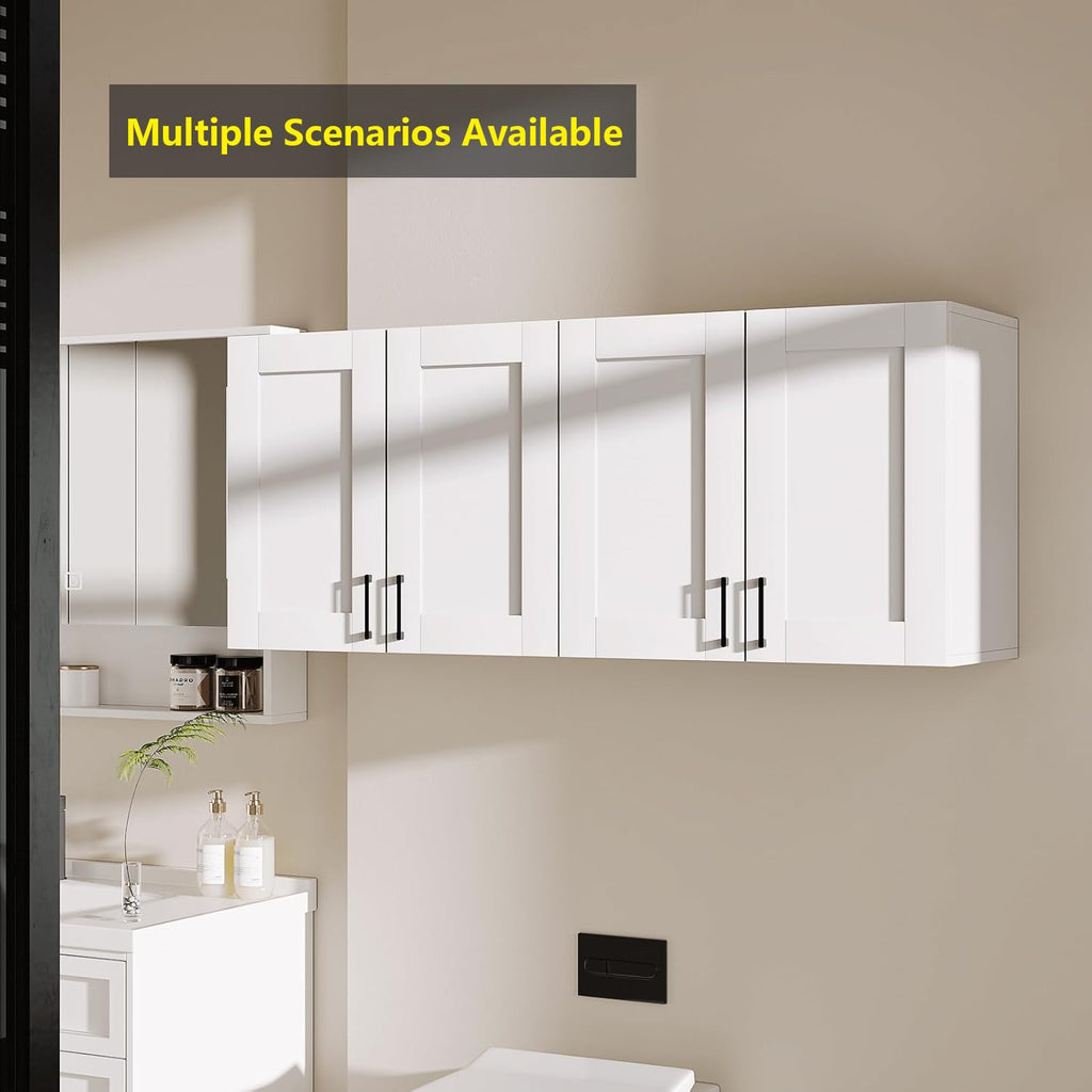 White Laundry Room Cabinets and Storage with 4 Doors and Adjustable Shelf G89698