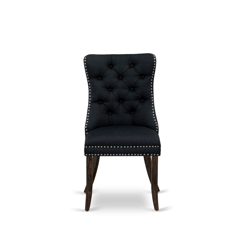 Black Linen Fabric Button Tufted Dining Chairs Set of 2 K28138