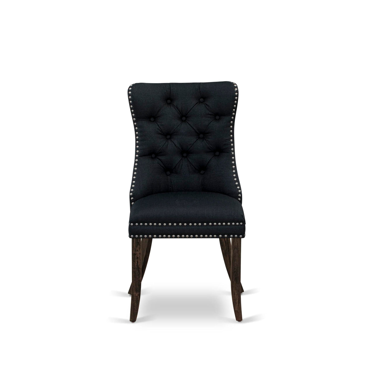 Black Linen Fabric Button Tufted Dining Chairs Set of 2 K28138