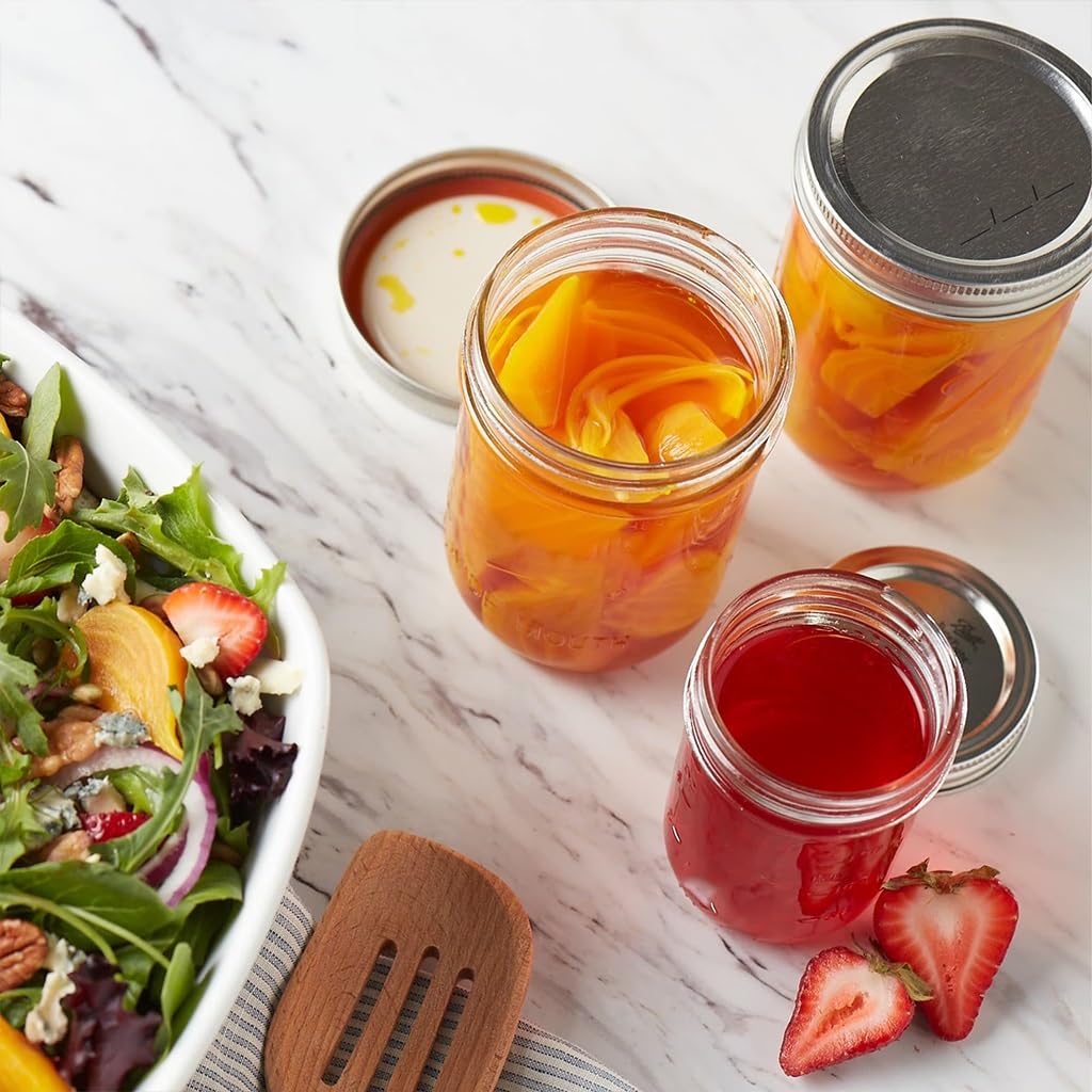 16oz Wide Mouth Clear Glass Mason Jars with Lids & Bands D276309