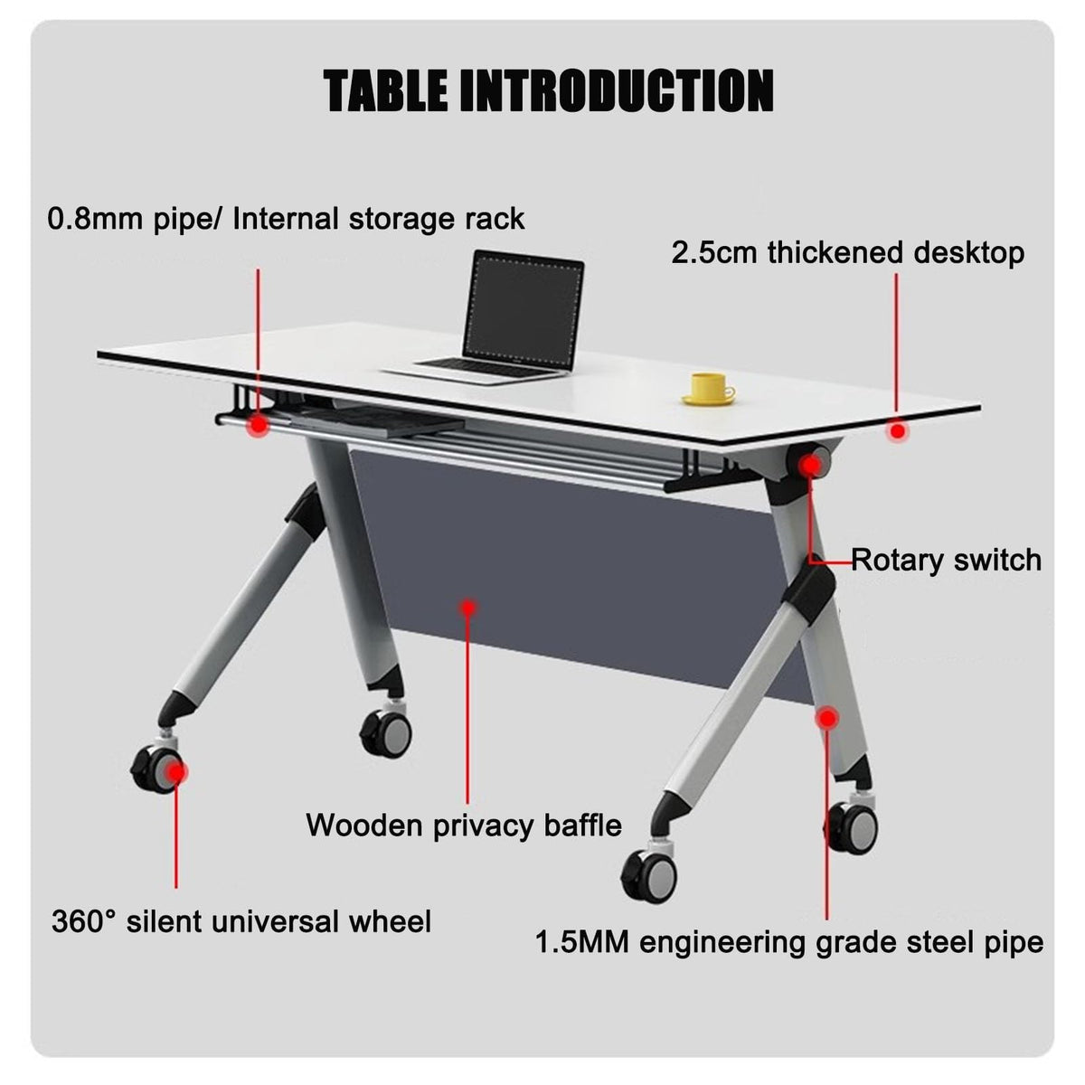 Portable Folding Conference Table with Storage and Wheels Z510133
