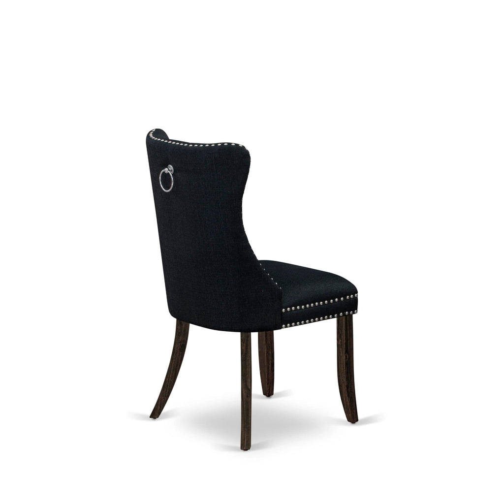 Black Linen Fabric Button Tufted Dining Chairs Set of 2 K28138