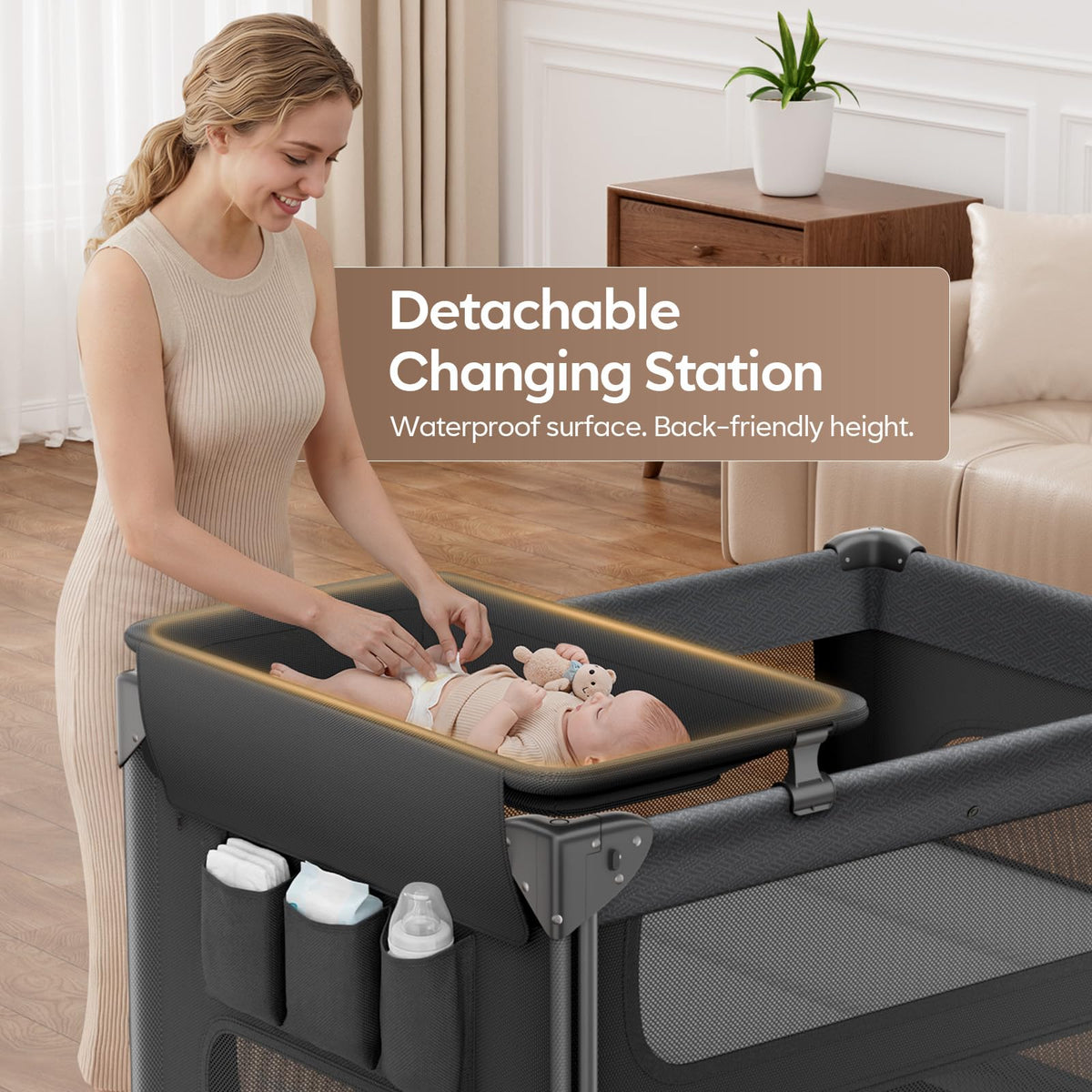 5-in-1 Baby Bassinet Bedside Crib with Changing Table X3799