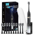 Black White Sonic Electric Toothbrush Set with 10 Brush Heads and Travel Case P721353