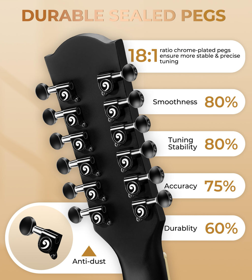 12 String Acoustic Electric Guitar Spruce Top Bone Nut Black Matte L750