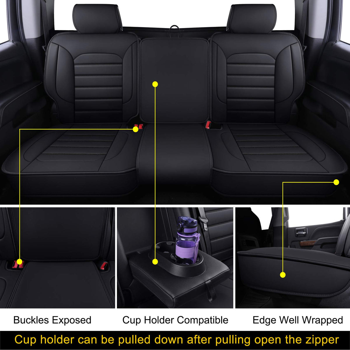 Black Faux Leather Full Set Seat Covers W134621