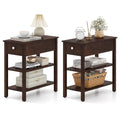 Narrow End Table Set of 2 Wood 3-Tier O915