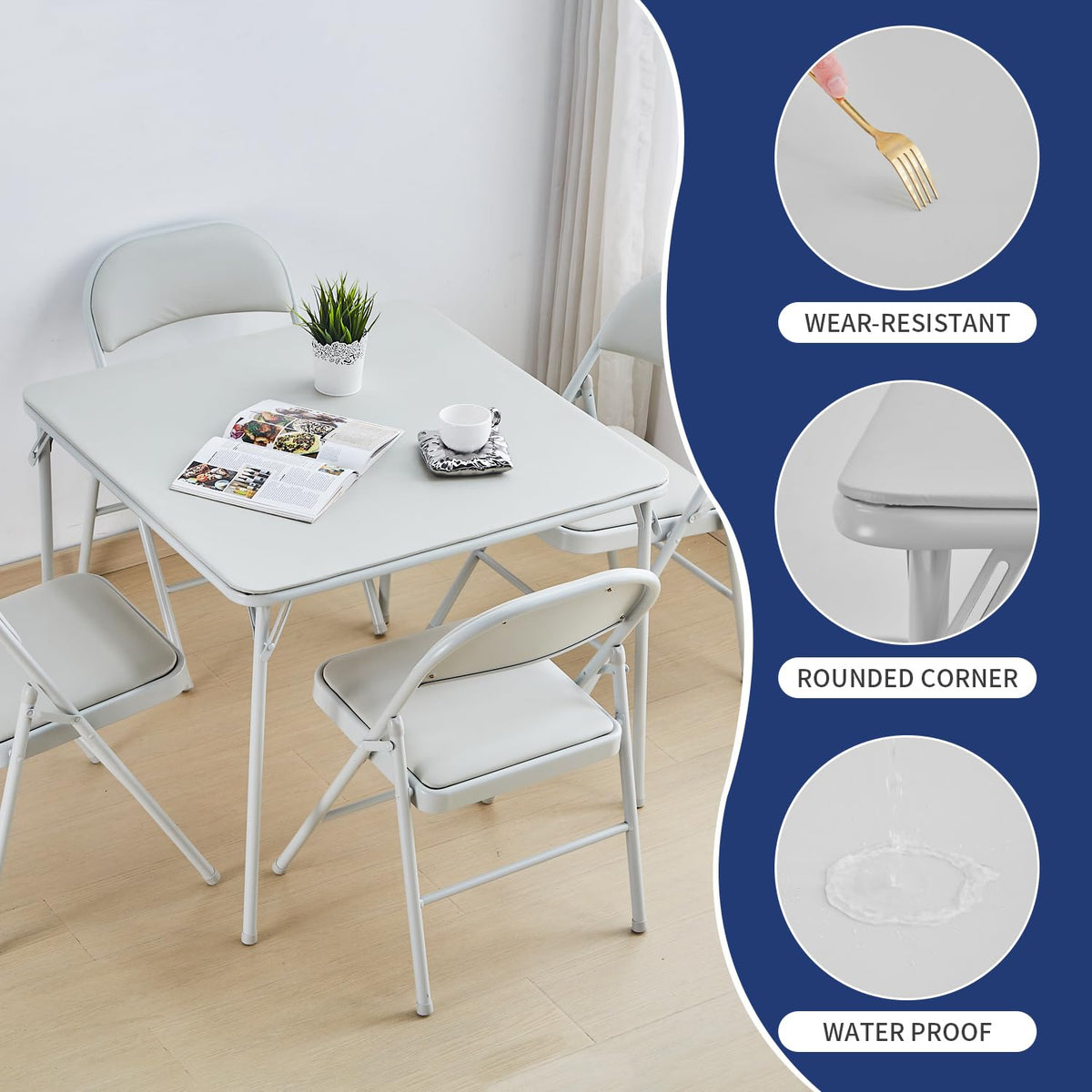 Square Folding Table with Collapsible Legs White M969
