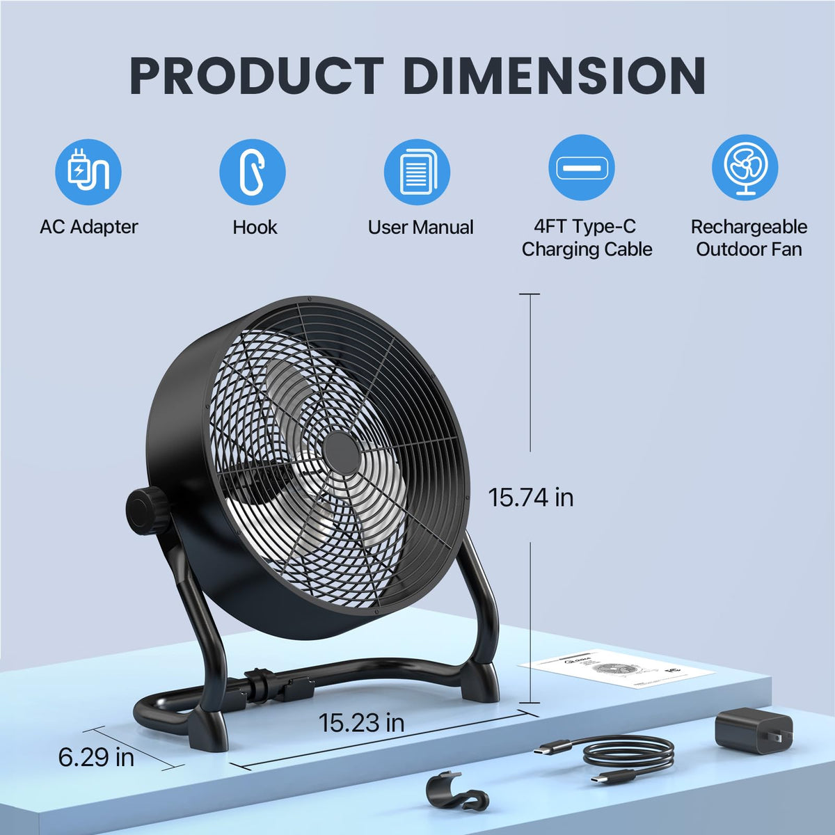 12" Rechargeable Battery Powered Portable Outdoor Fan J371