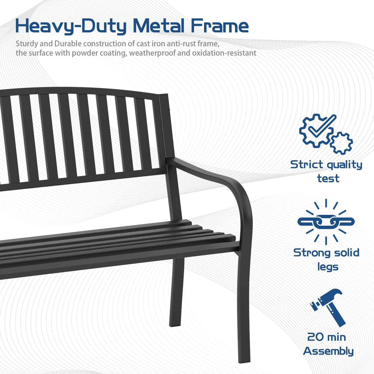 Weatherproof Heavy-Duty Wrought Iron Outdoor Bench F853