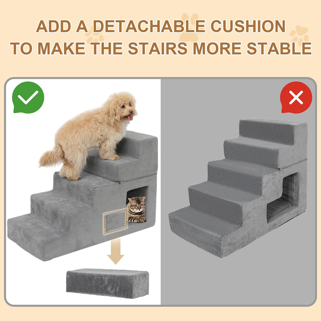 Grey 5-Step Dog Stairs with Non-Slip Washable Cover X99848