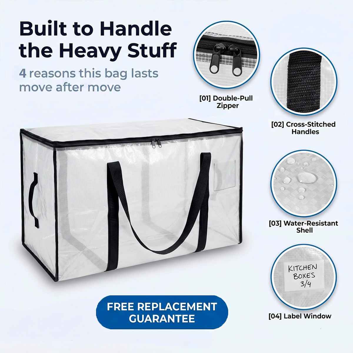 Heavy Duty Water Resistant Storage Bags with Backpack Straps 6 Pack V509