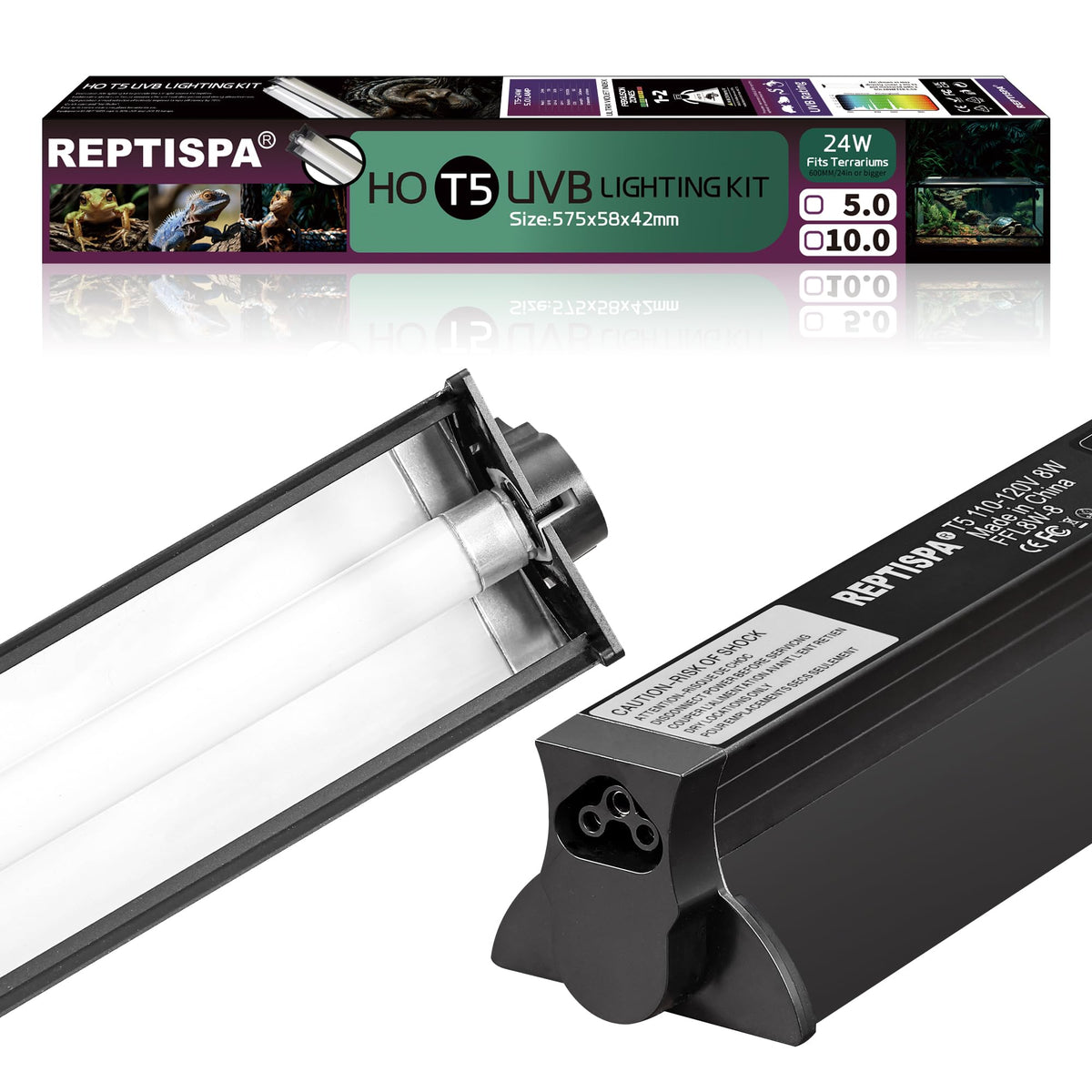 24W T5 HO UVB Reptile Light Fixture with Fluorescent Bulbs B4016