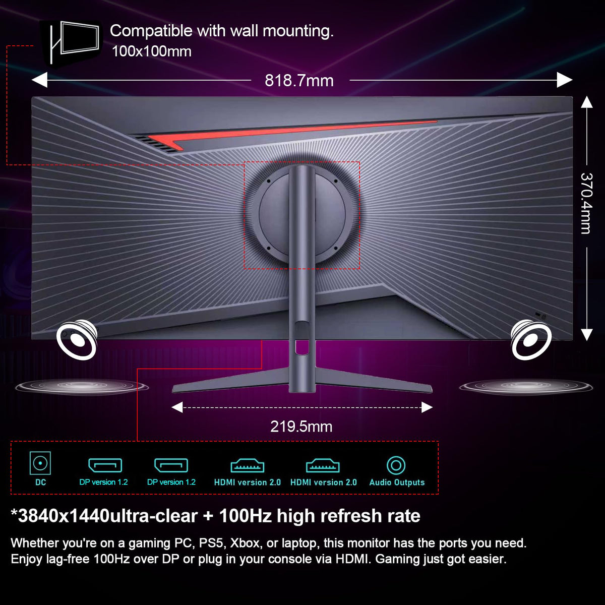 34 Inch Curved 100Hz WQHD Monitor with Speakers B2046