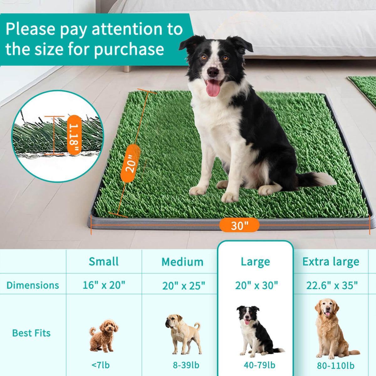 Artificial Turf Dog Grass Pad with Tray 30"X20" R535007