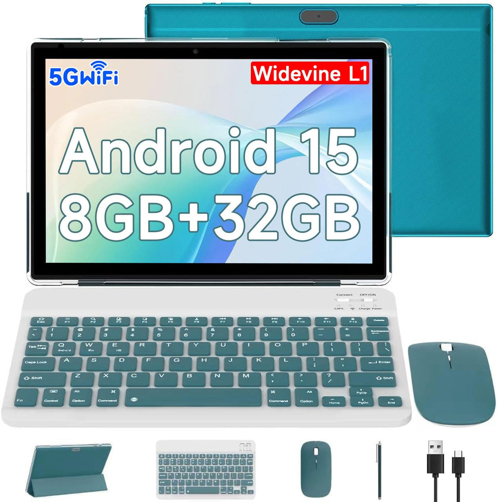 Android 15 Tablet 10.1 Inch 2 in 1 with Keyboard 8GB RAM 32GB ROM Quad-core IPS HD Touch Screen H94514