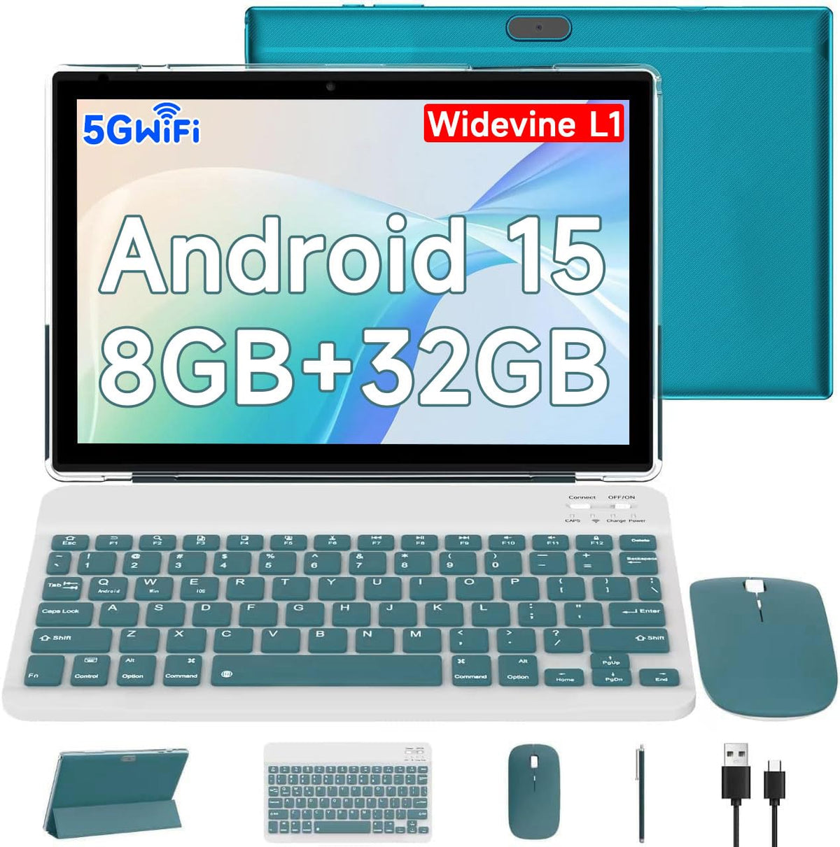 Android 15 Tablet 10.1 Inch 2 in 1 with Keyboard 8GB RAM 32GB ROM Quad-core IPS HD Touch Screen H94514